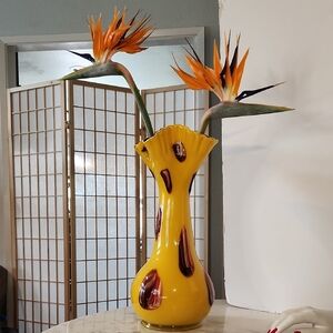 Vintage | Murano Vidro Amarelo Hand Blown Yellow| Red | Brown| White Vase 16.5"